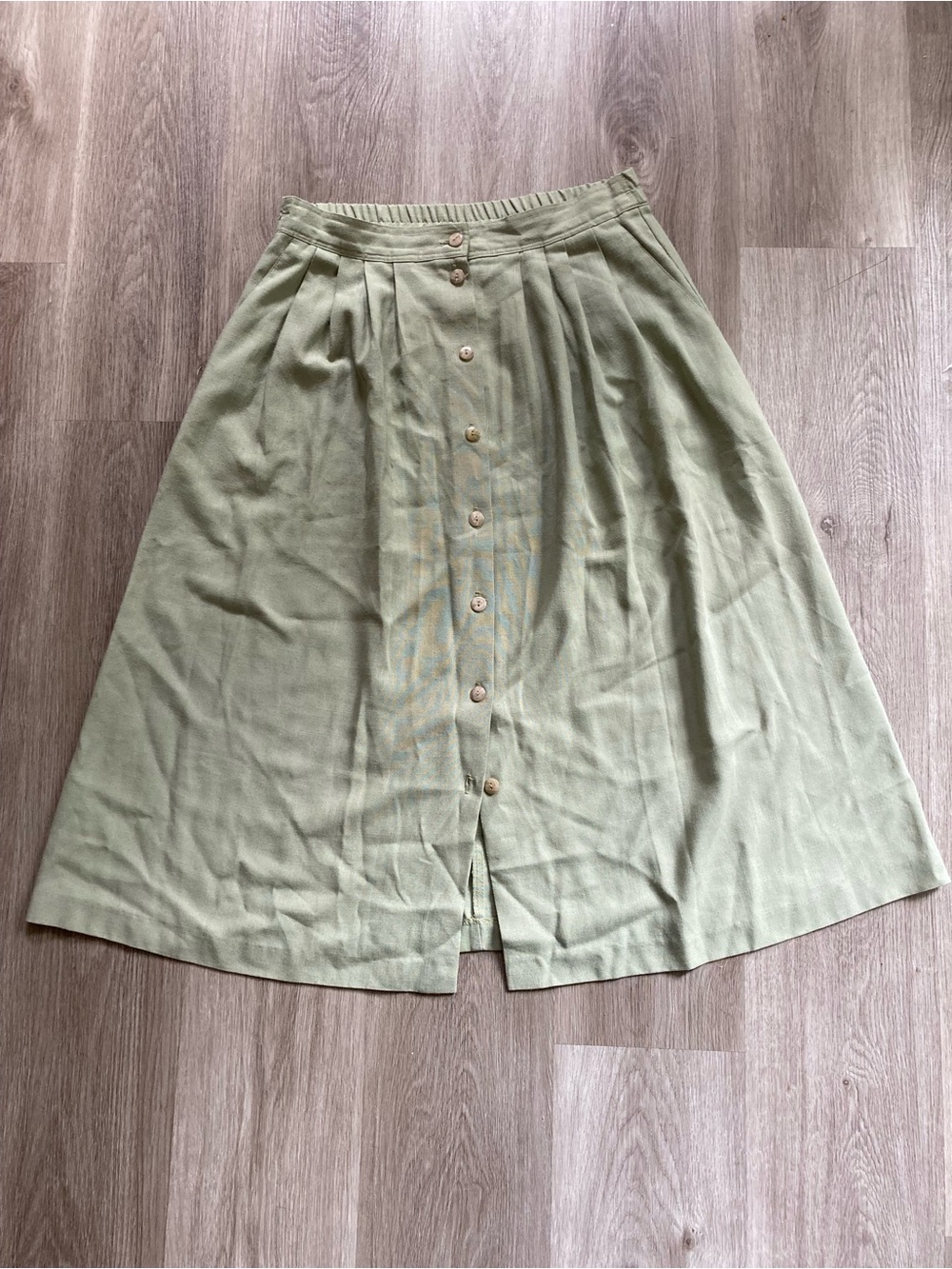 Button-Front Midi Skirt in Light Olive